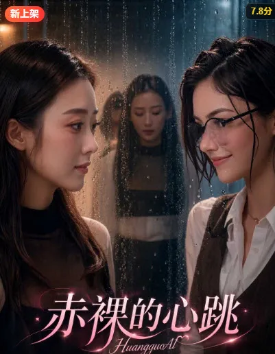 雨夜双人短剧海报，标题为赤裸的心跳