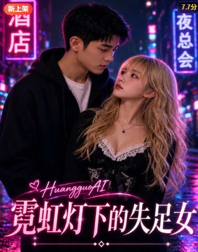 霓虹夜店背景短剧海报，标题为霓虹灯下的失足女
